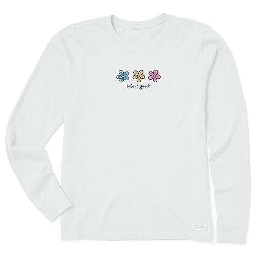 Life is Good Women's Long Sleeve Crusher Tee - Three Daisies, Cloud White