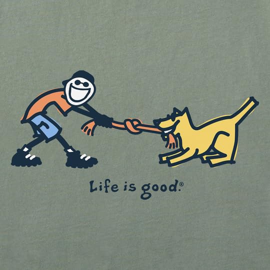 Life is Good Men's Vintage Jake & Rocket Tug of War Tee, Moss Green