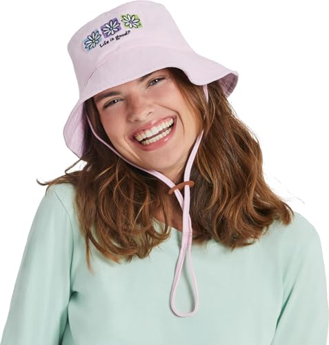 Life is Good Seashell Pink One Size Bucket Hat, 3 Boxed Daisies
