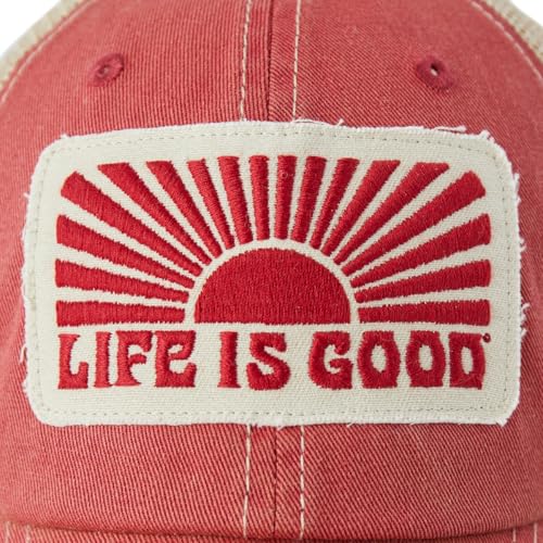 Life is Good Faded Red Meshback Cap with Horizontal Sunburst