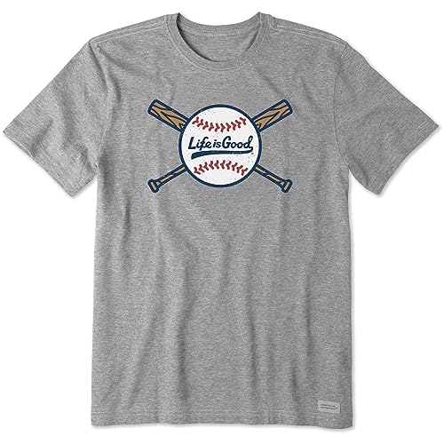 Life is Good Men's Heather Gray Crusher Tee Baseball and Bats