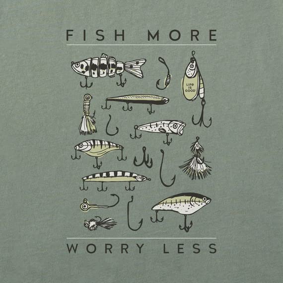 Life is Good Men's Moss Green Fish Tee - Worry Less, XX-Large